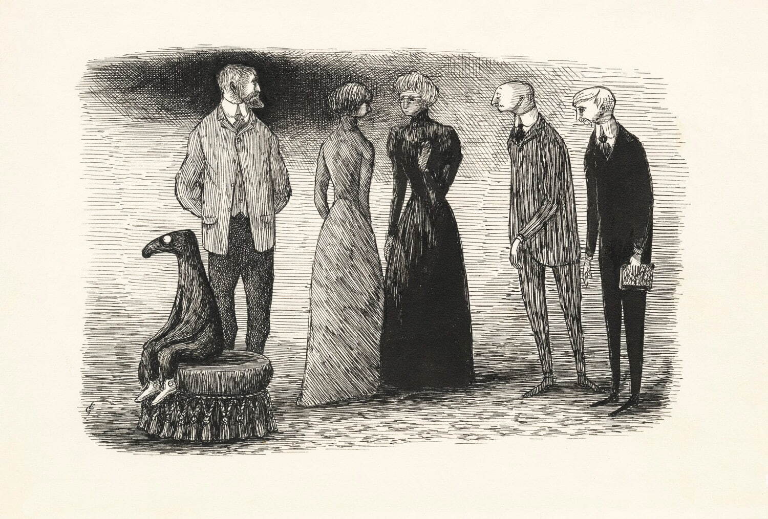 エドワード・ゴーリー 『うろんな客』原画 1957年 ペン、インク、紙
©2022 The Edward Gorey Charitable Trust