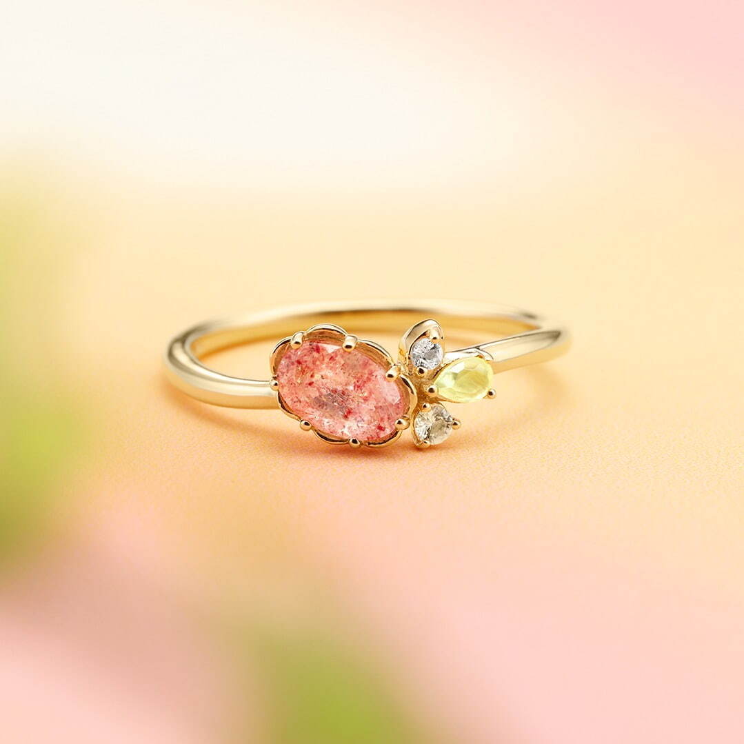 K10YG Ring / Strawberry Quartz / Prehnite / Lemon Quartz / White Topaz 35,200円