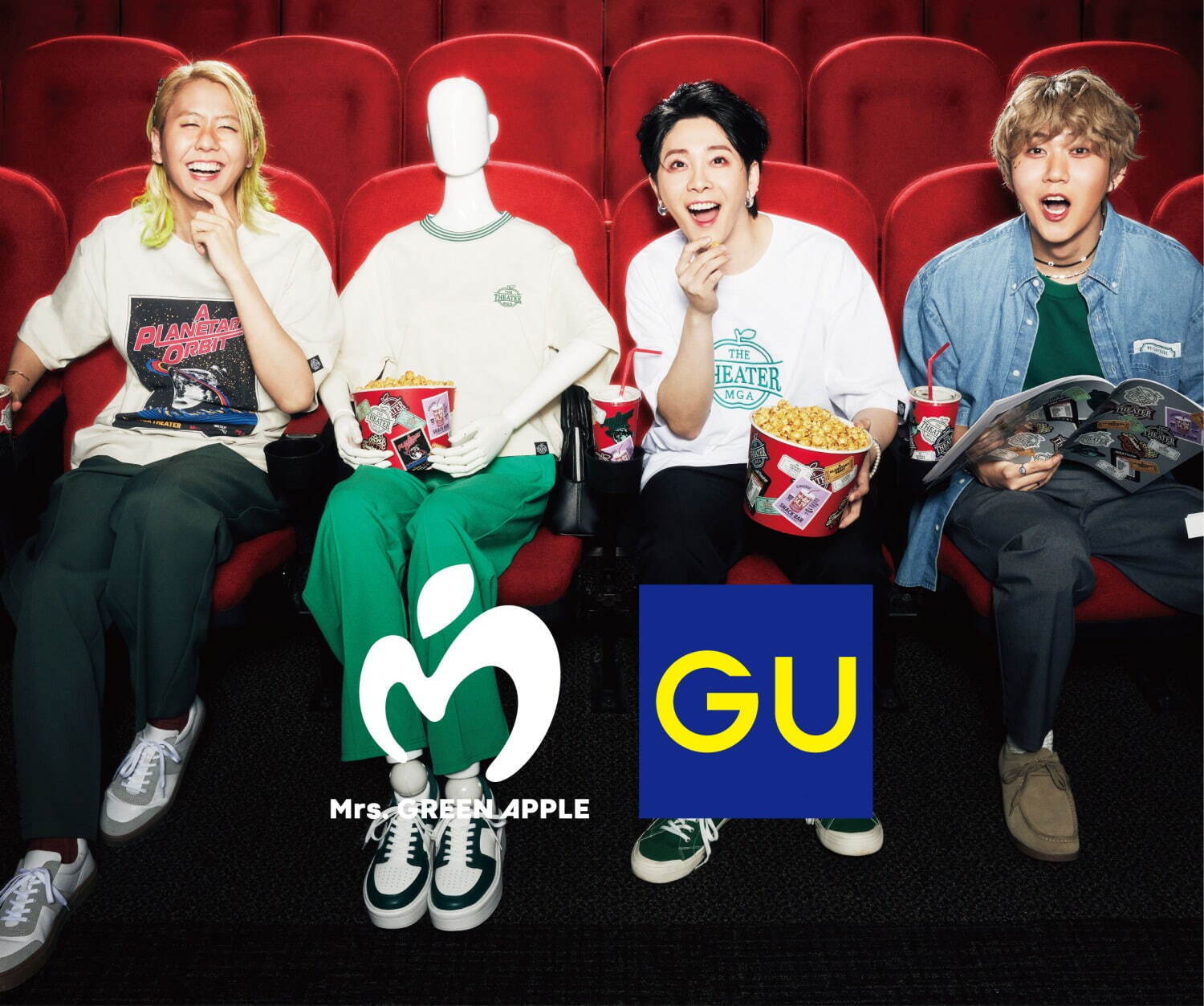 GU×Mrs. GREEN APPLE、“シネマスケジュール風”Tシャツやチケットポケット付きシャツ｜写真1