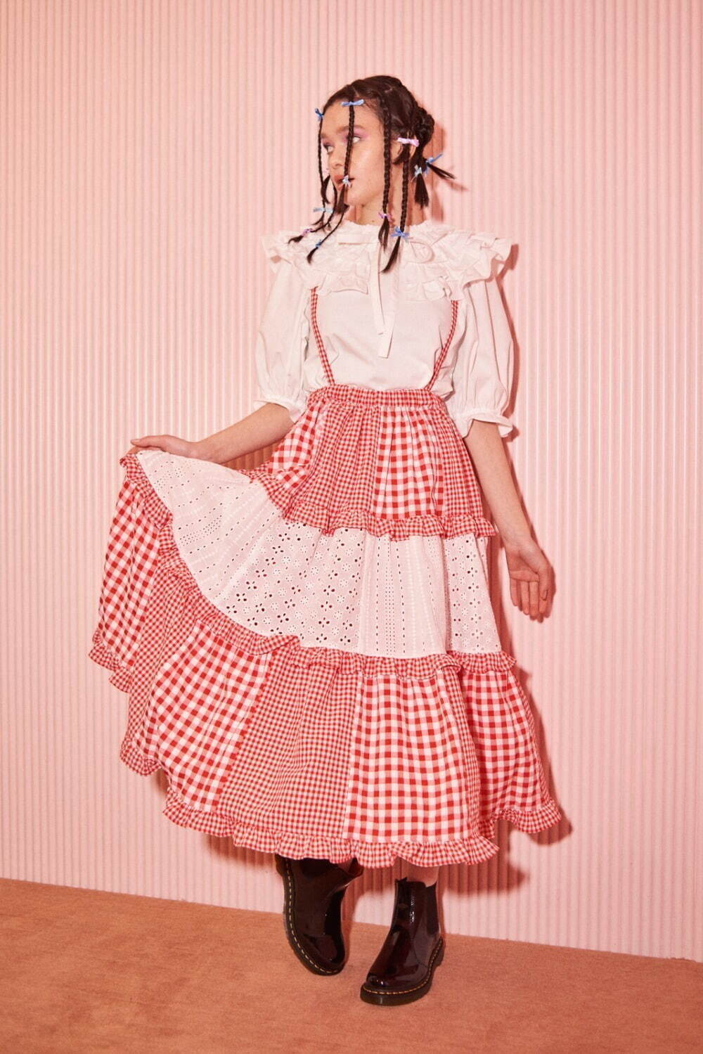 CHECK TIERED FRILL JUMPER SKIRT 27,500円