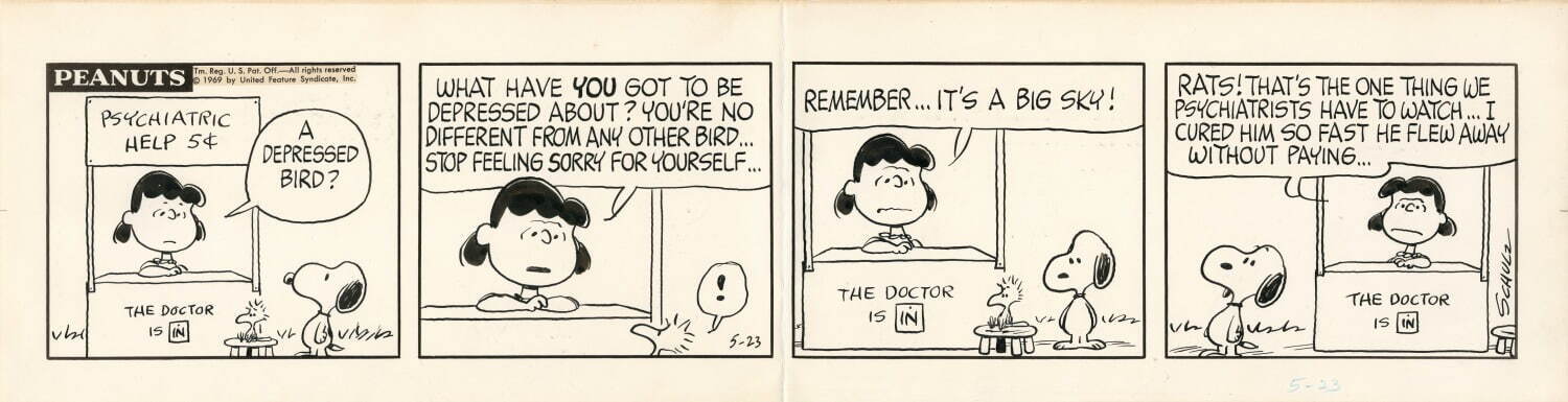 「精神分析スタンド」1969年5月23日(原画)
© Peanuts Worldwide LLC