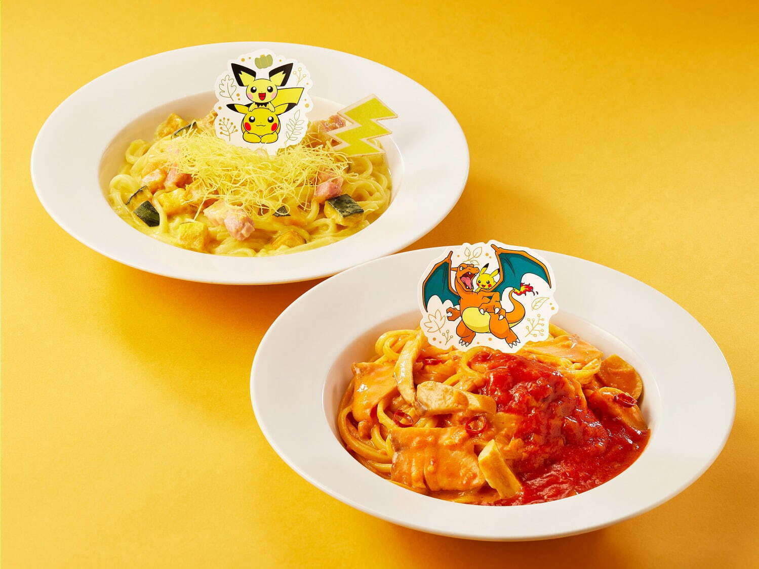 「ピカチュウとピチューのかぼちゃづくしクリームパスタ」1,870円
「ピカチュウとリザードンの“かえんほうしゃ”トマトクリームパスタ」1,870円