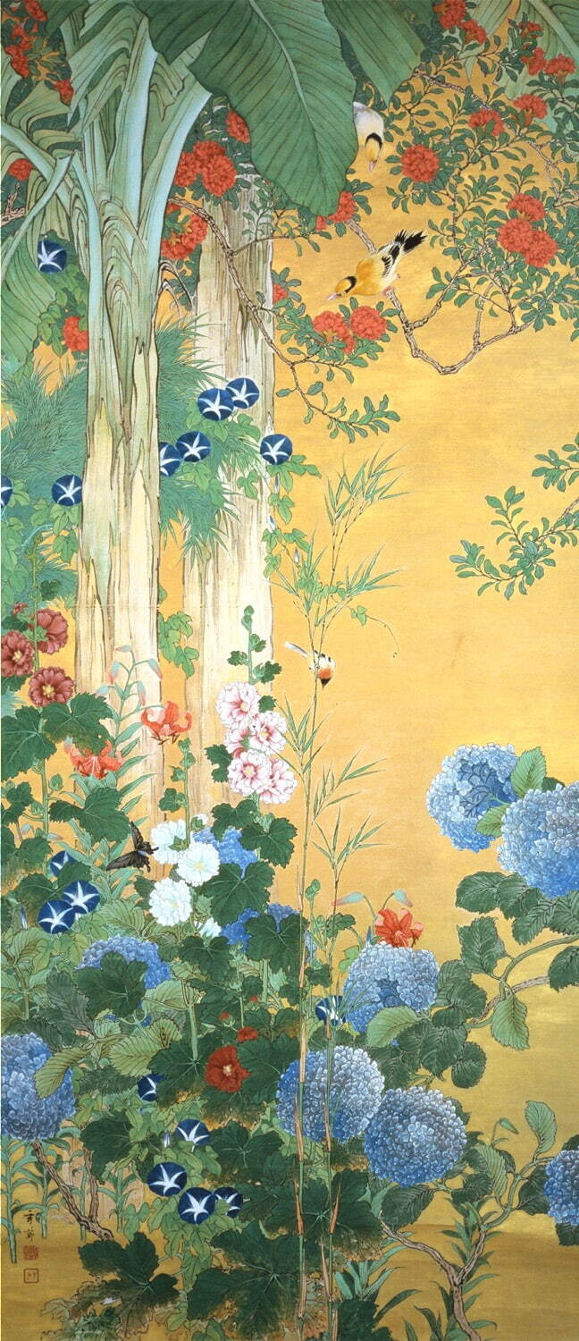 池上秀畝 《四季花鳥図》(4幅対のうち「夏」)
大正7年(1918年) 紙本着色 長野県立美術館蔵