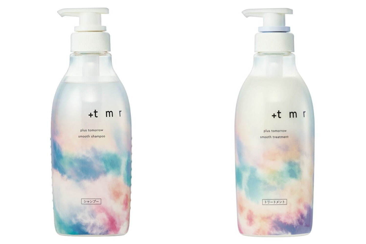 左から)プラストゥモロー スムース シャンプー(＋ｔｍｒ SMOOTH SHAMPOO)、プラストゥモロー スムース トリートメント(＋ｔｍｒ SMOOTH TREATMENT) 各470mL＜新製品＞※オープン価格