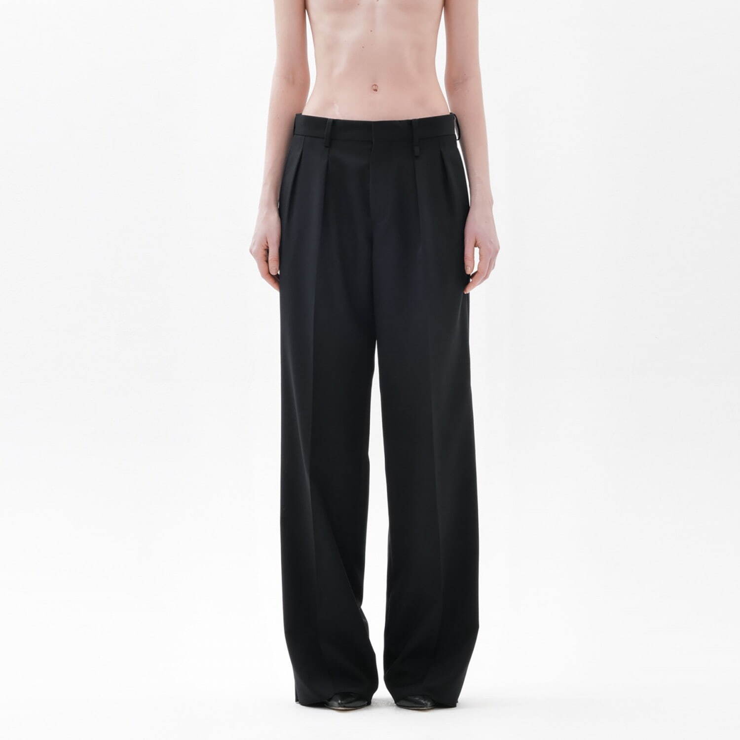 Black Gabardine Wool Loose Tailored Trousers 41,800円