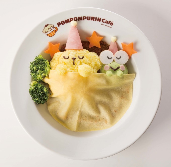 ポムポムプリン×けろけろけろっぴコラボ夏メニュー、布団で眠る仲良しカレーやうきわドーナツ｜写真1