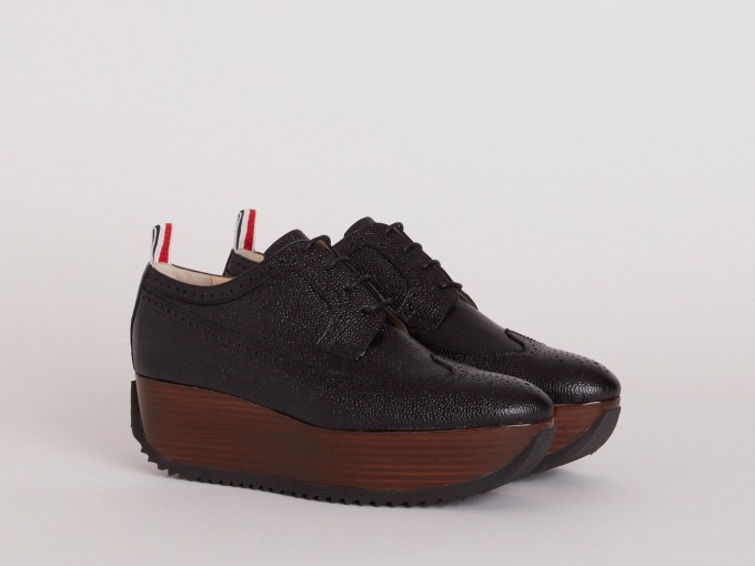 CLASSIC LONGWING BROGUE W/ BROWN LACQUERED PLATFORM HEEL AND RIDGED RUBBER SOUL IN PEBBLE LUCIDO LEATHER 106,000円＋税