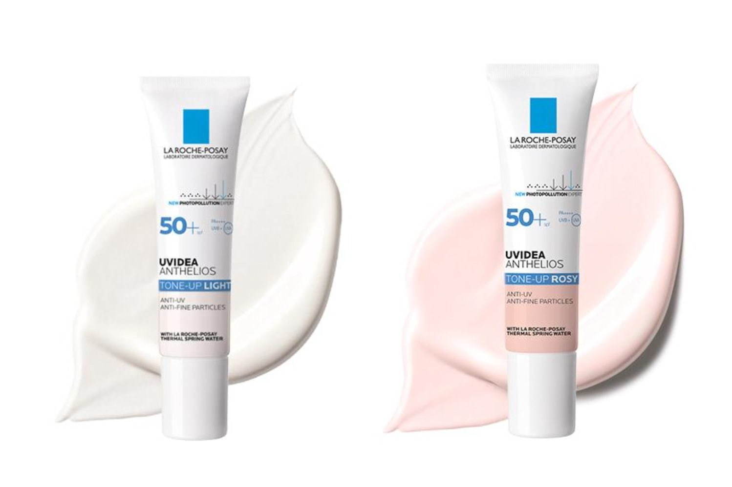 左から)「 ラ ロッシュ ポゼ UVイデア XL プロテクショントーンアップ / UVイデア XL プロテクショントーンアップ ローズ」SPF50+・PA++++ 各30mL 各3,400円＋税