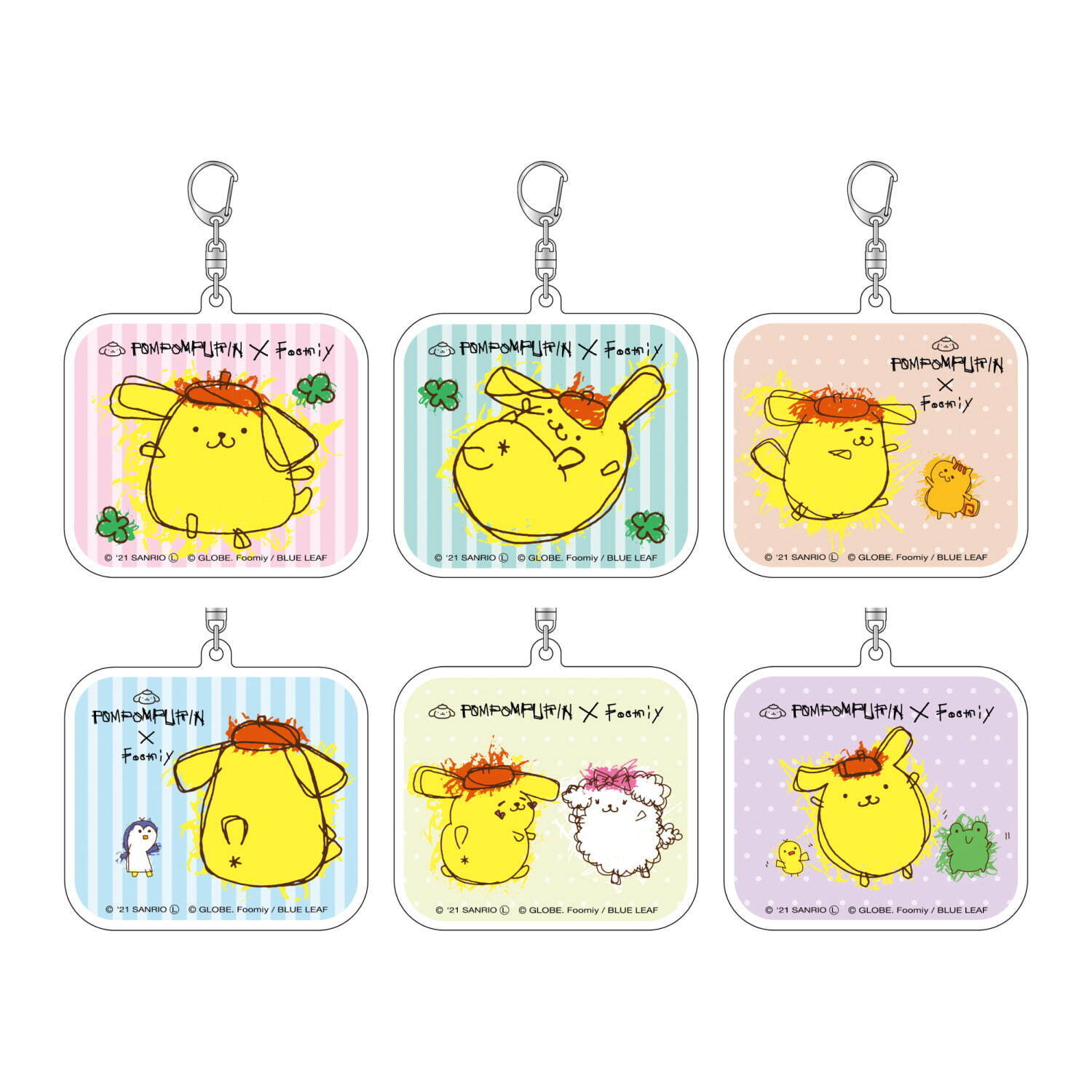 トレーディングアクリルキーホルダー 各550円
©2021 SANRIO CO., LTD. APPROVAL NO.S620958 © GLOBE.Foomiy / BLUE LEAF