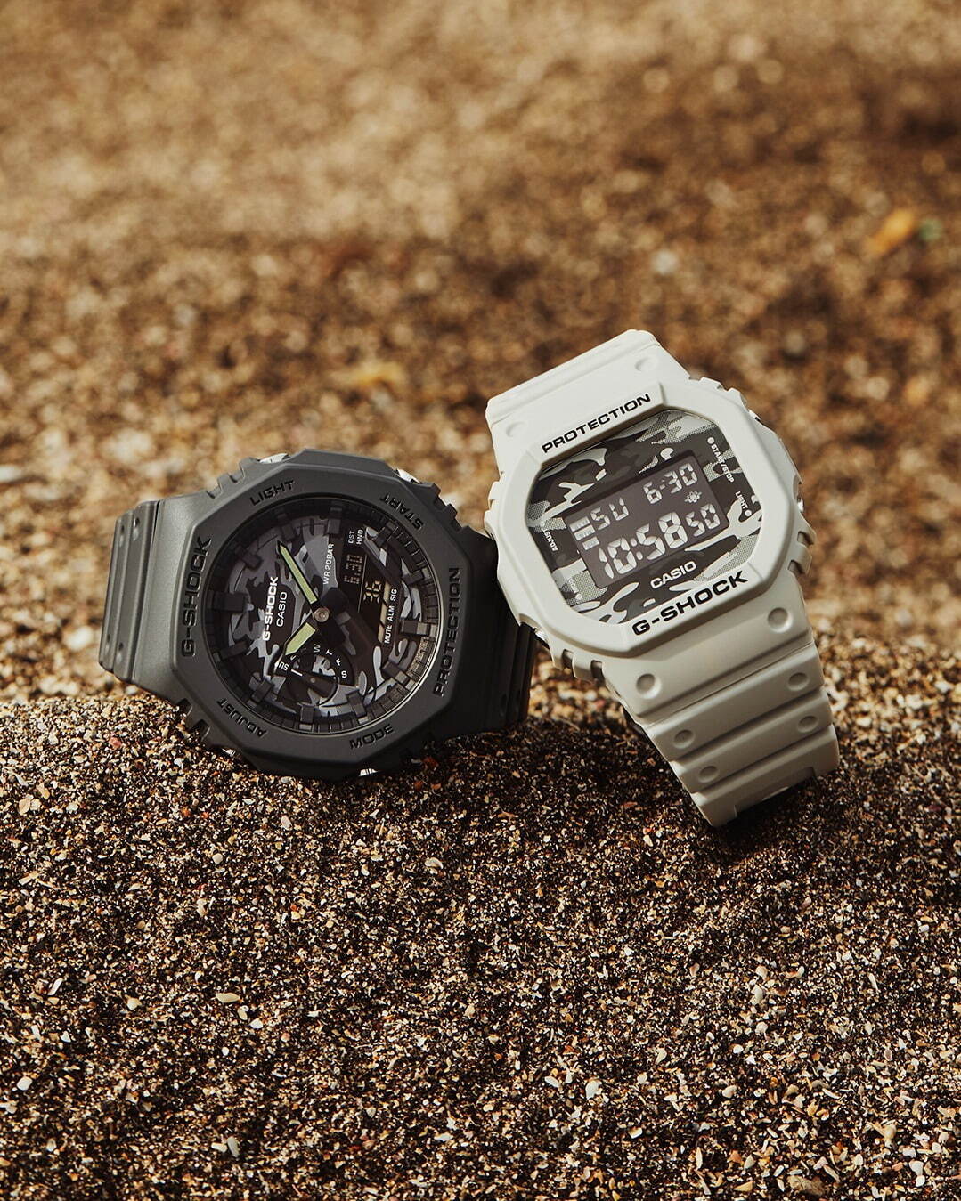 G-SHOCK新作腕時計、“カモフラージュ”ダイヤル搭載のスクエア型＆薄型八角形モデル｜写真1