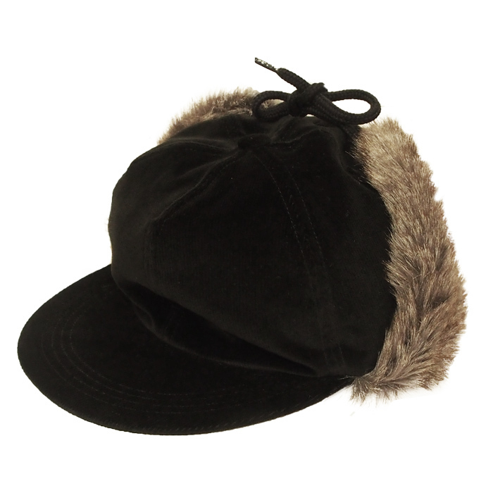 COMESANDGOES / VELVET CORDUROY EARFUR CAP BLACK 1