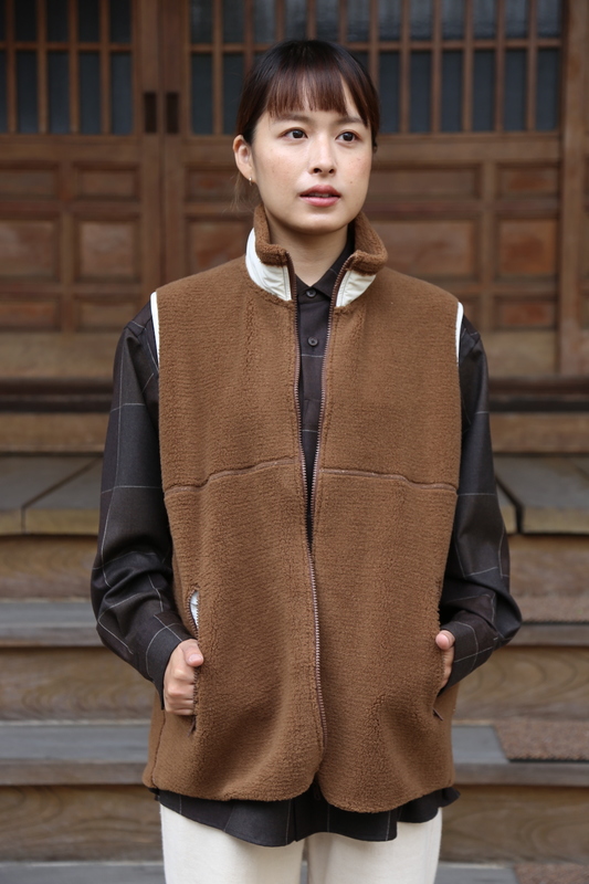 Graphpaper Wool Boa Zip-Up Vest(GU203-70167)CAMEL - 画像2枚目