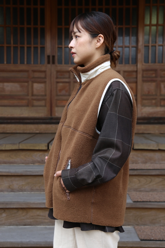 Graphpaper Wool Boa Zip-Up Vest(GU203-70167)CAMEL - 画像3枚目