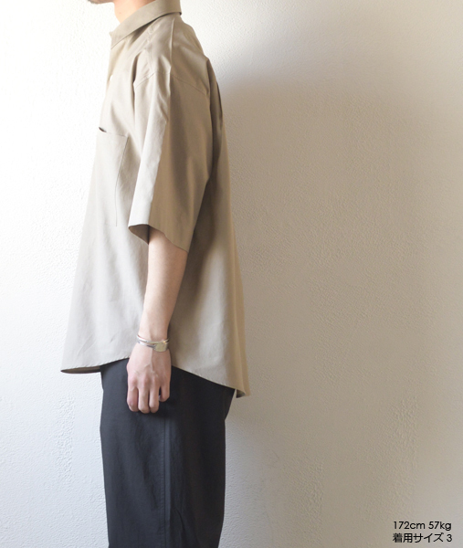 WASHED FINX TWILL HALF SLEEVED BIG SHIRTS - Gray Beige - 画像4枚目