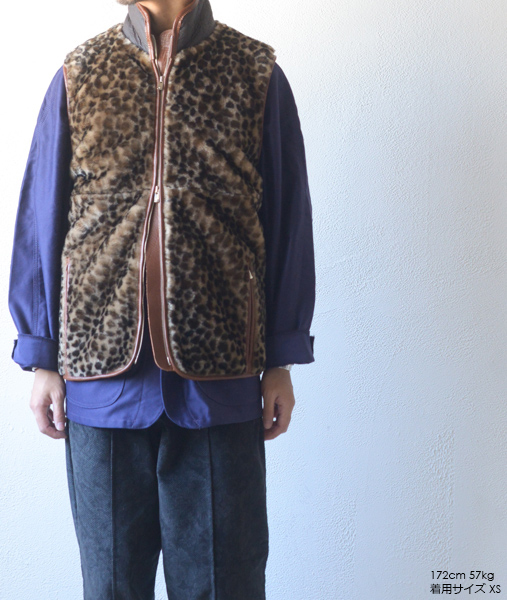 Shearling Vest - Leather Piping - Leopard【Needles】 - 画像4枚目