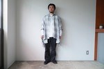 STAND COLLAR PONCHO SHIRTS - Triple gauze glittery check -　着用 2